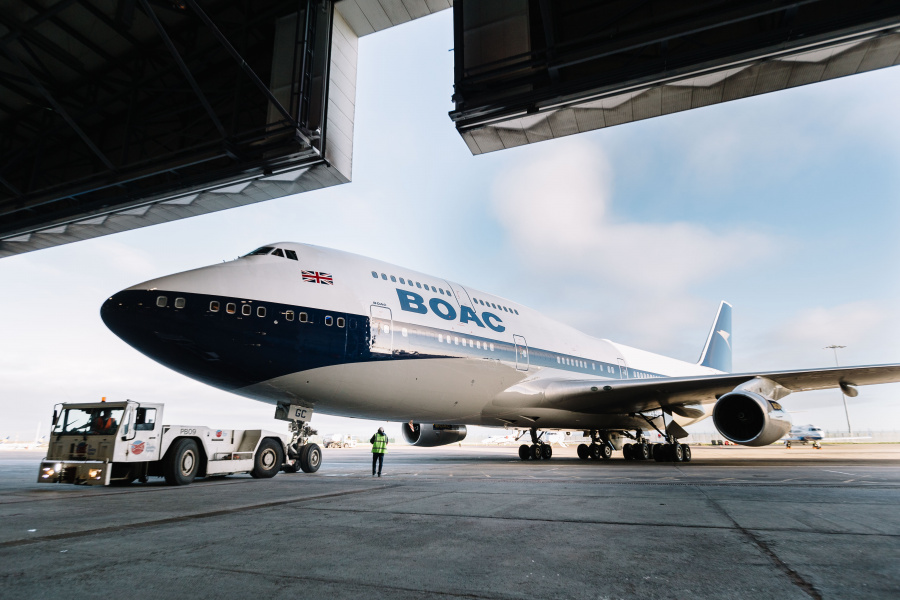 BA100 arrived back at Heathrow after the new livery was added at an IAC paint bay at Dublin Airport. British Airways unveils Boeing 747 with BOAC Livery