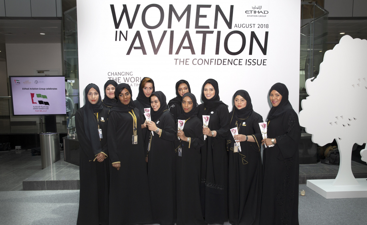 Etihad employees at one of the Emirati Women’s Day 2018 events at Etihad headquarters in Abu Dhabi. Etihad employees at one of the Emirati Women’s Day 2018 events at Etihad headquarters in Abu Dhabi.