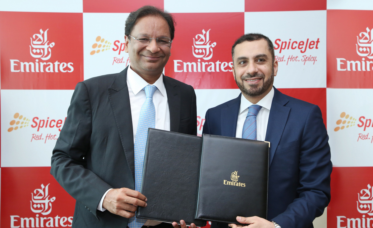 Emirates and SpiceJet have signed a Memorandum of Understanding (MoU) to enter into a reciprocal codeshare agreement. Emirates and SpiceJet have signed a Memorandum of Understanding (MoU) to enter into a reciprocal codeshare agreement.
