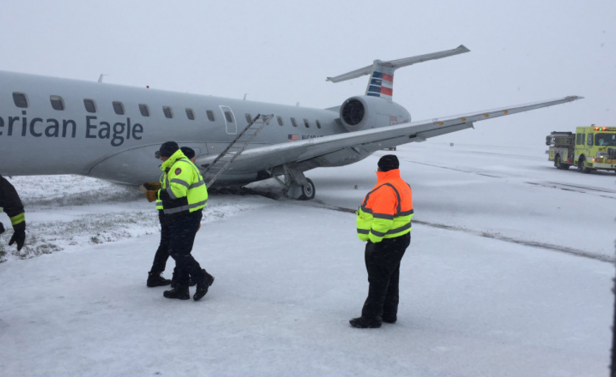 American Airlines flight on its side at O'Hare International airport after skidding from runway in icy conditions. American Airlines flight on its side at O'Hare International airport after skidding from runway in icy conditions.